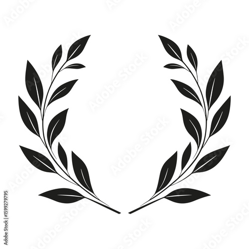 Leaf branch wreath laurel black white vector