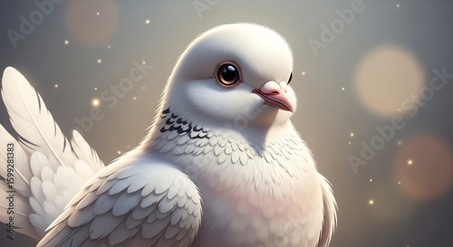 Cute White Pigeon with Large Eyes and Soft Feathers in Artistic Style