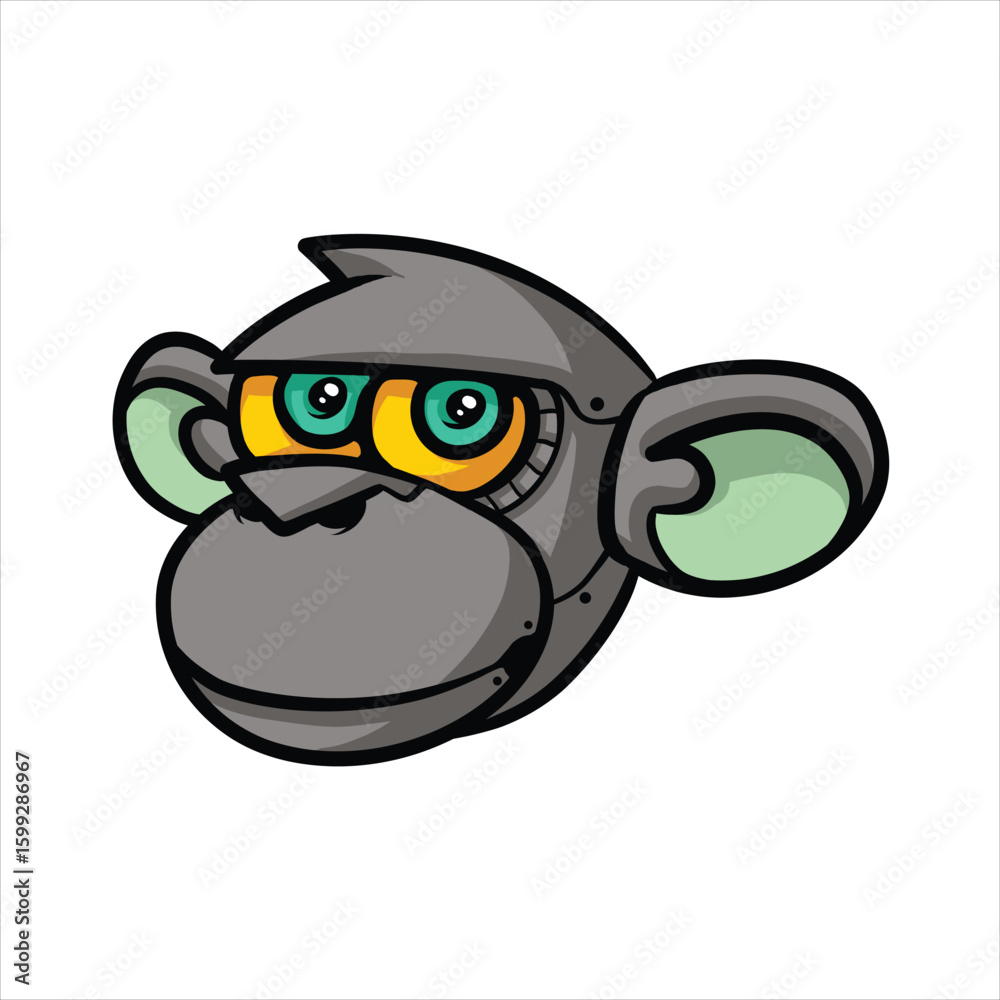 Fototapeta premium Monkey head Robot Cartoon Vector Illustration