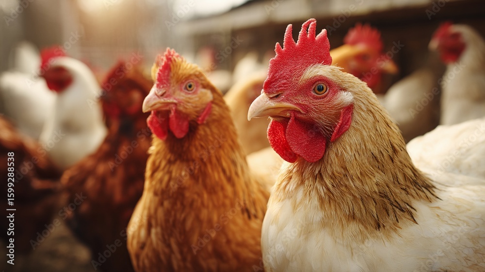 Fototapeta premium Curious Chickens in a Farmyard