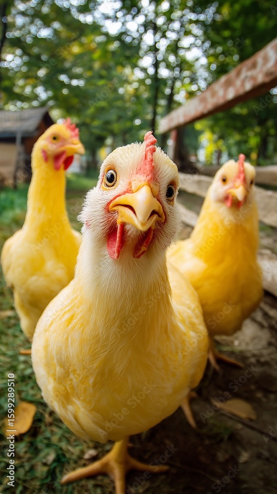 Fototapeta premium Curious Chickens in a Farmyard