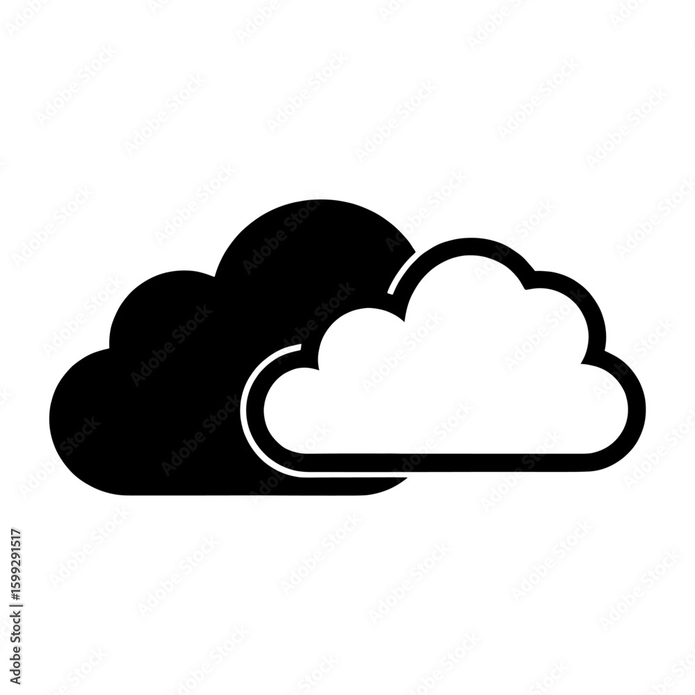 Two overlapping clouds simple black white vector Two overlapping clouds simple black white vector