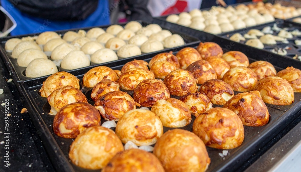 cooking takoyaki balls. japanese snacks and street food at the festival cooking takoyaki balls. japanese snacks and street food at the festival