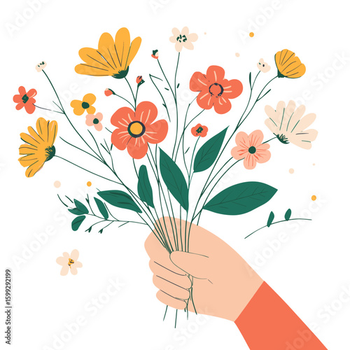 Hand holding flowers illustration background graphics vector