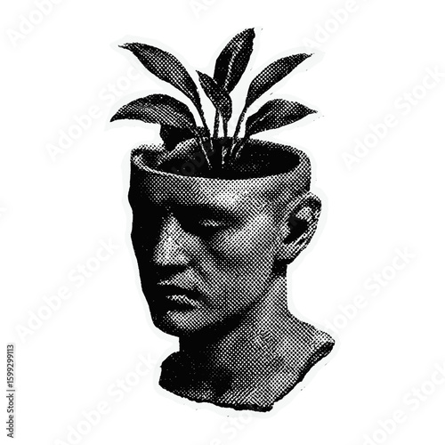 Surreal botanical head illustration vector