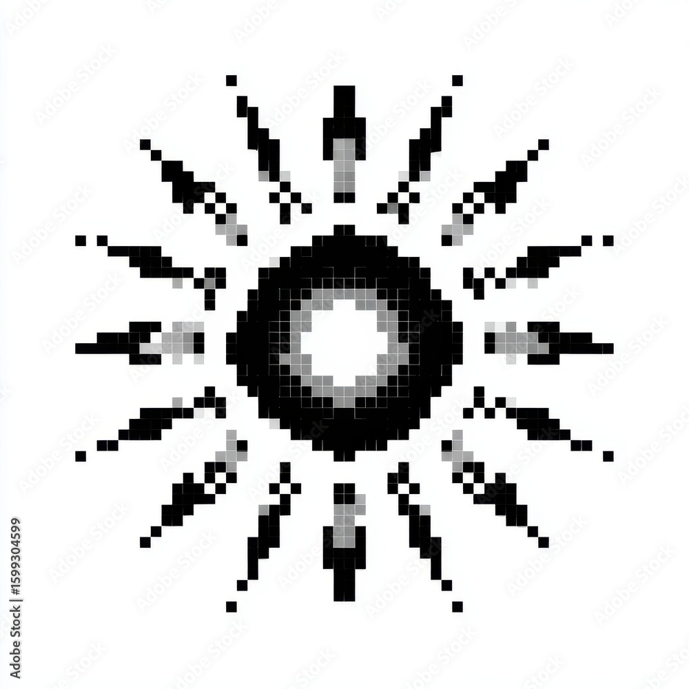 Fototapeta premium Abstract Black and White Pixelated Sunburst Design