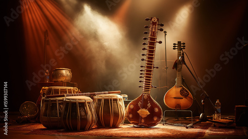 Sitar, Tabla, and Tanpura on Stage