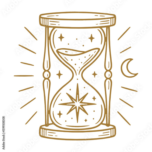 Mystical hourglass with celestial elements vector