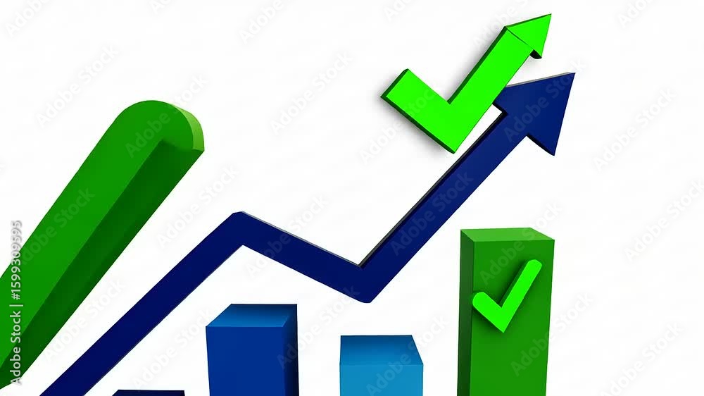 3D Graph Illustrating Positive Growth Trends with Check Marks in a Clean, Professional Setting 3D Graph Illustrating Positive Growth Trends with Check Marks in a Clean, Professional Setting