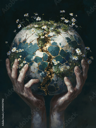 Kintsugi Earth: Planetary Healing and Hopeful Environmentalism Concept Art

