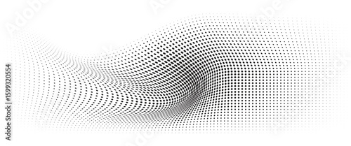 Flowing Wave Dot Halftone Pattern: Curve Gradient Shape on Transparent Background. Suitable for AI, Tech, Network, Digital, Science, and Technology Themes.