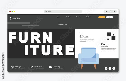 Chair store website landing page. Graphical user interface for website page