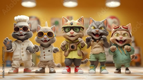 Cartoon Cats in Costumes: Chef, Traveler, and More