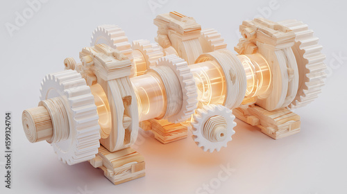Isometric 3D illustration of a Synergy Engine, a visual metaphor for teamwork, clean energy, and integrated systems.