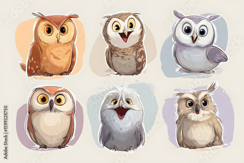 Wallpaper Mural Cute and Colorful Cartoon Owls Displaying Various Expressions Torontodigital.ca