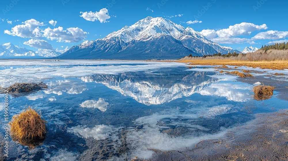 Obraz premium Majestic Mountain Reflection in a Tranquil Lake