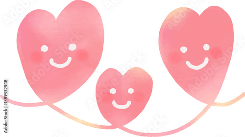 笑顔で寄り添う3つのピンクのハート 愛