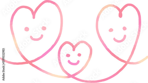 笑顔で寄り添う3つのピンクのハート 愛