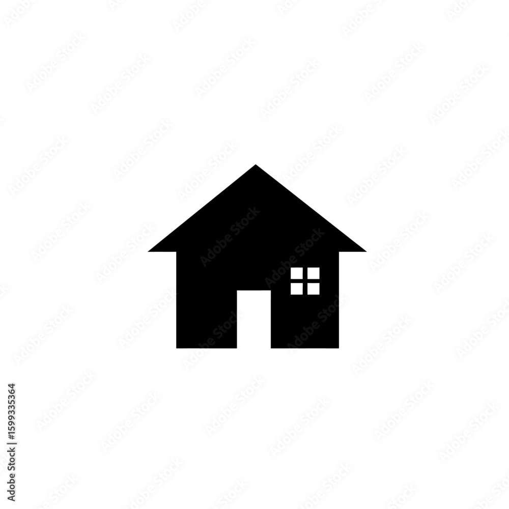 Fototapeta premium A simple black and white house icon, representing concepts like real estate, home ownership, and the idea of shelter, isolated on a clean white background.