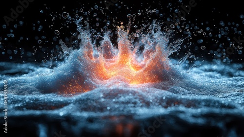 Fiery Water Splash: Abstract Art of Contrasting Elements