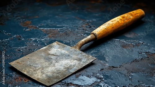 Vintage Rustic Hand Tool: A Weathered Metal Trowel with Wooden Handle