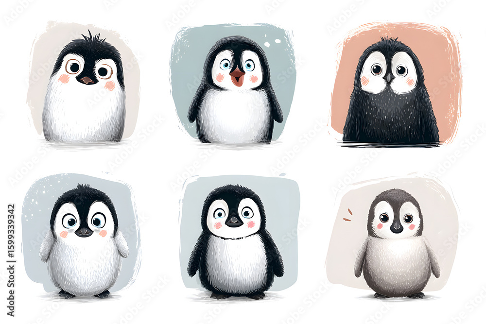 Naklejka premium Adorable Penguin Illustrations with Playful Expressions and Styles