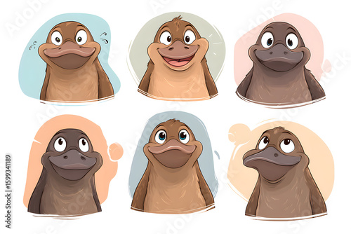 Playful Platypus Expressions in Colorful Cartoon Style Artwork