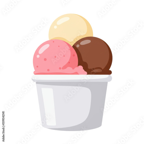 Colorful ice cream scoop in a white cup, set against a simple background