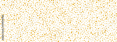 Seamless golden star confetti pattern. Gold glitter sparkle repeated background. Yellow shiny confetti repeated wallpaper. Christmas, New Year, wedding or birthday party celebration decor. Vector
