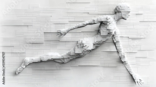 Digital Sculpture: A Pixelated Human Figure in Motion
