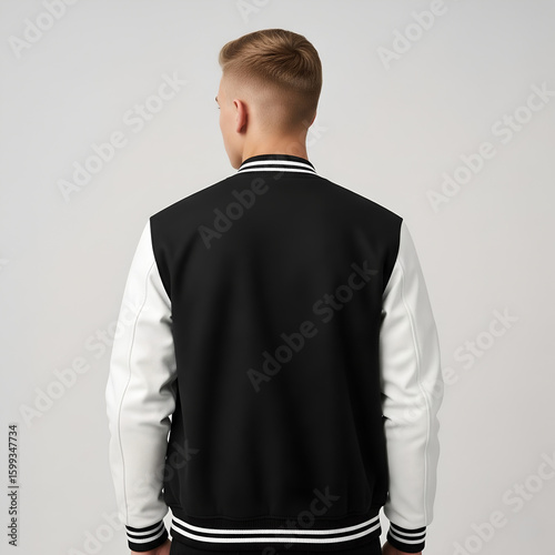 Wallpaper Mural Rear View of a Man Wearing a Stylish Black and White Jacket for Design Mockup 1 Torontodigital.ca