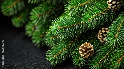 Festive Christmas Evergreen Branches with Golden Pine Cones