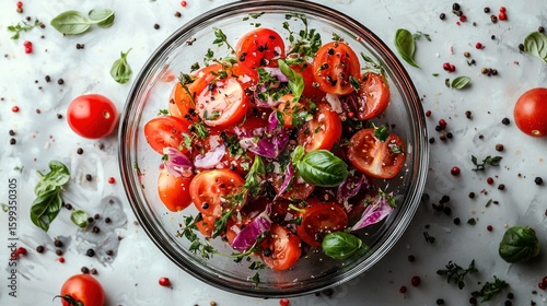 Delicious Summer Tomato Salad in a Glass Bowl