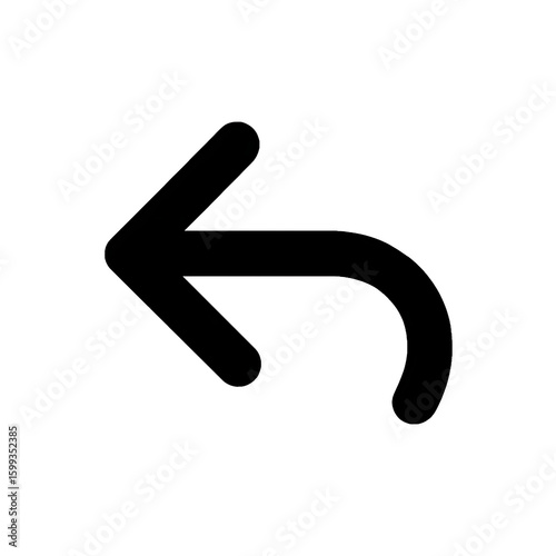 Simple black curved left-pointing arrow icon, isolated on white background.