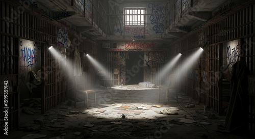 Abandoned Prison Cell Block Dark and Gritty Interior