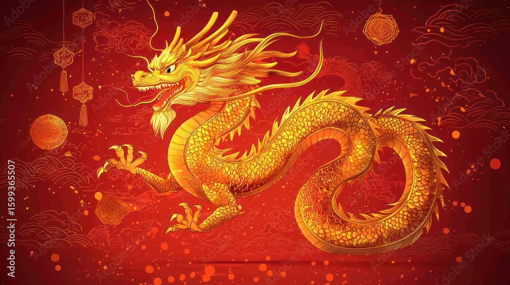Obraz premium Golden Dragon in Festive Setting
