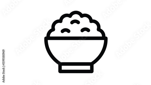 Vector art of a simple line drawing of a bowl of rice a staple food in many cultures