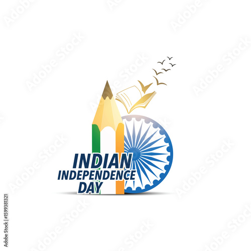 Happy Independence Day of India. Abstract vector illustration design. Indian Independence Day Celebration educational school, college, university, book, pencil concept