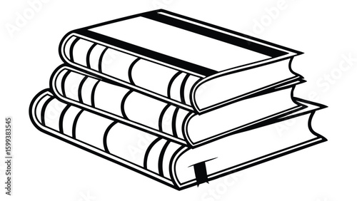 A stack of three books in a simple black and white illustration depicting knowledge and education