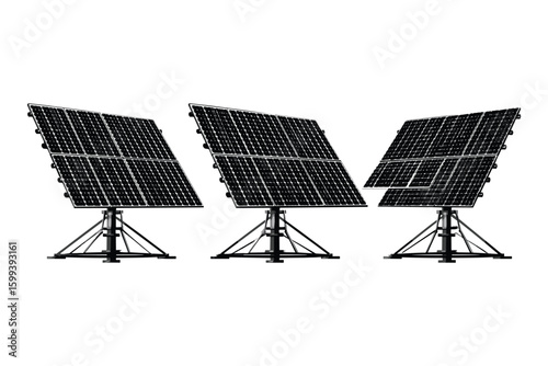 isometric solar panel array, clean energy silhouette vector icon