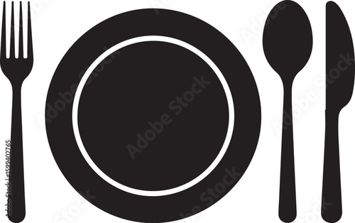 Tablespoon,Table knife,Fork And Plate Dinner Set Vector Illustration
