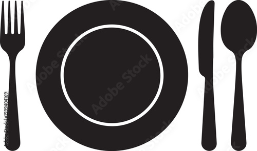 Tablespoon,Table knife,Fork And Plate Dinner Set Vector Illustration