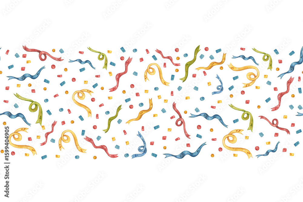 Fototapeta premium Seamless border of confetti ribbons for the holiday, birthday