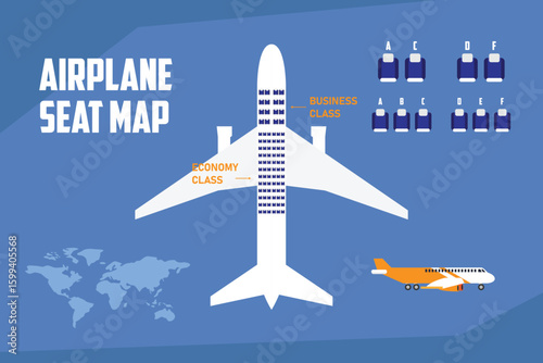 Airplane Seat Map and Class Layout for Flight Booking 2d  vector illustration