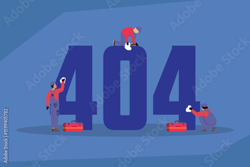 404 Error Page Under Construction or Repair 2d  vector illustration