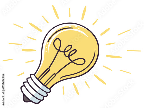 Bright idea icon : Illustration of a glowing yellow light bulb Symbol of creativity, inspiration. For use in pres,bulb light idea isolated icon vector illustration design, vector illustration  graphic