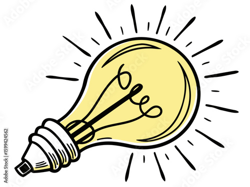 Bright idea icon : Illustration of a glowing yellow light bulb Symbol of creativity, inspiration. For use in pres,bulb light idea isolated icon vector illustration design, vector illustration  graphic