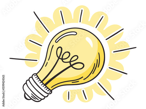 Bright idea icon : Illustration of a glowing yellow light bulb Symbol of creativity, inspiration. For use in pres,bulb light idea isolated icon vector illustration design, vector illustration  graphic