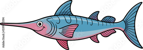 Swordfish with a long, pointed snout and vibrant colors. Transparent png vector isolated