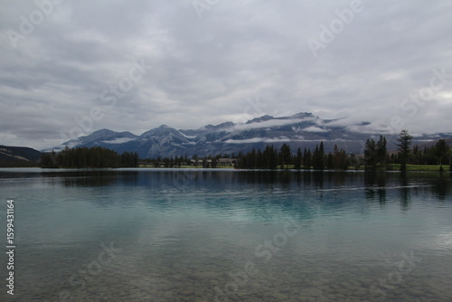 lake in the mountains in the morning, Jasper National Park, Alberta